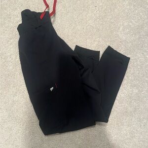 Fabletics Black Joggers Scrubs with Red Accents